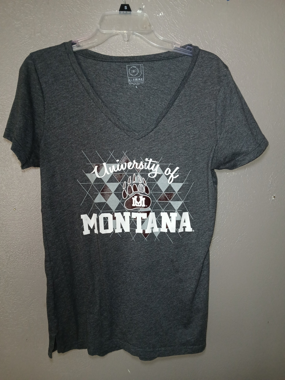 Trac Women's Charcoal Gray V-Neck University Graphic Tee